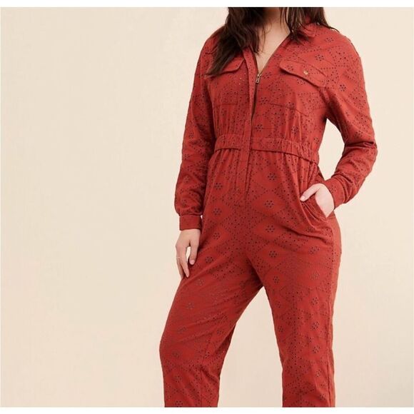 Free People Set The Tone Jumpsuit size 0 Terracota Brick Red - Picture 2 of 16